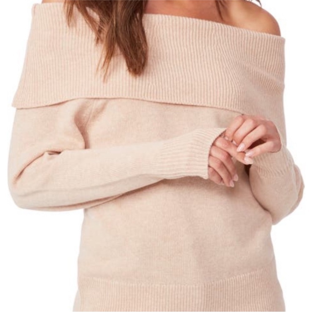 PAIGE Izabella Shoulder Baring Wool Sweater in Camel Brown Tan